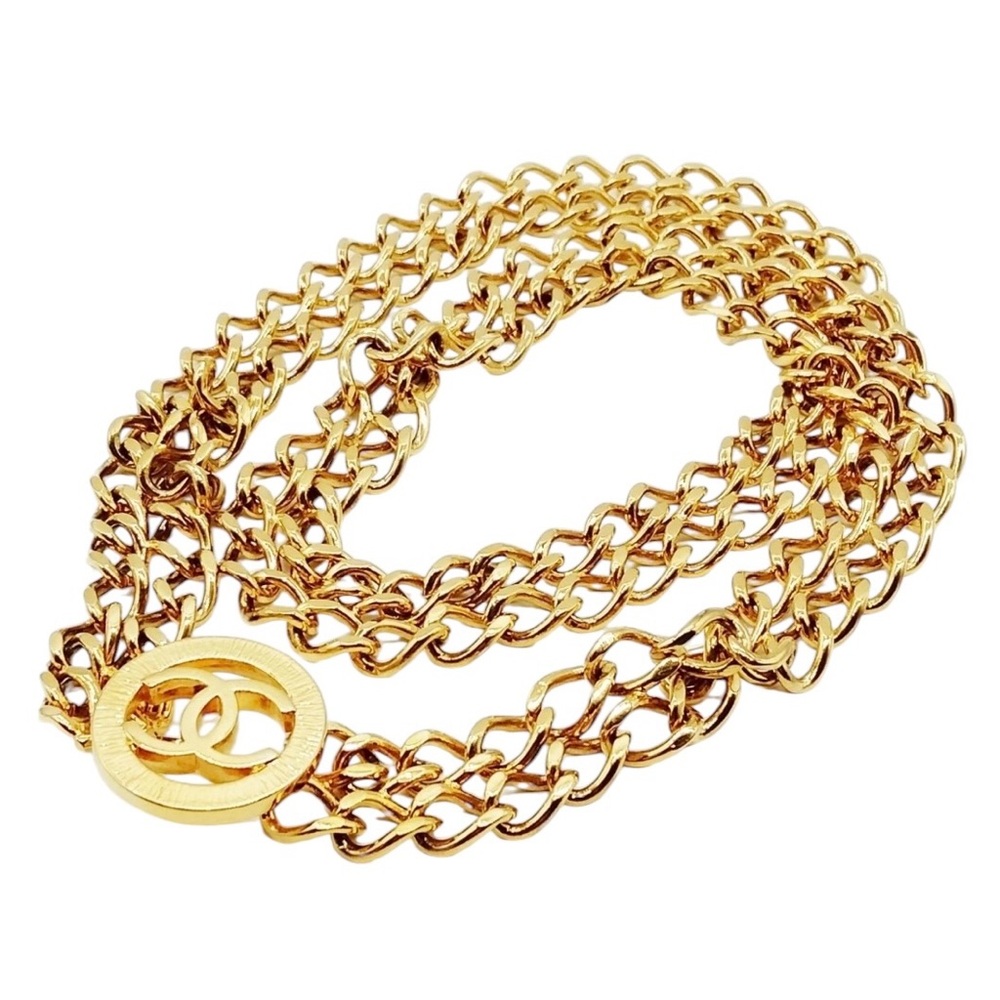 CHANEL Gold Chain Belt with CC Logo Medallion